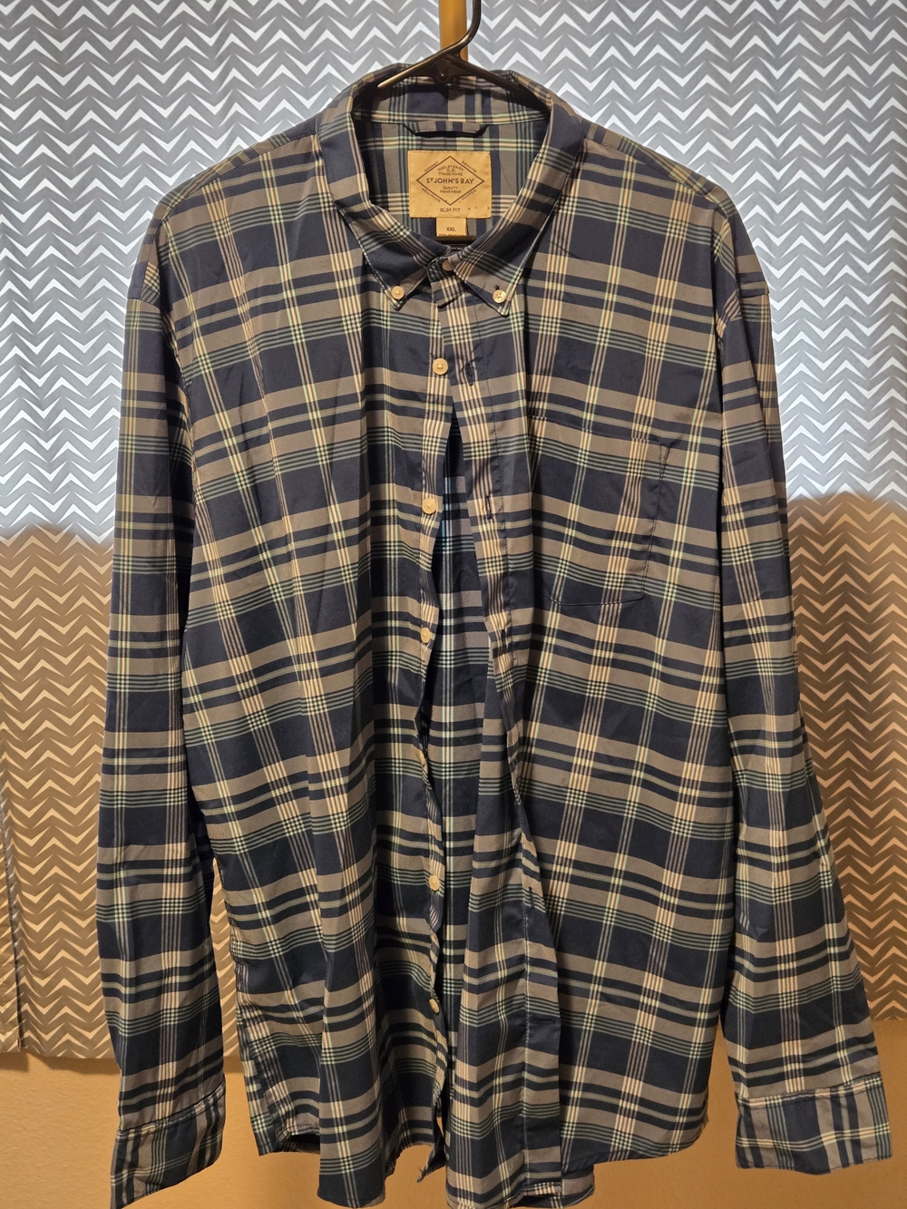 St. John's Bay Blue and Cream Plaid Slim Fit Shirt